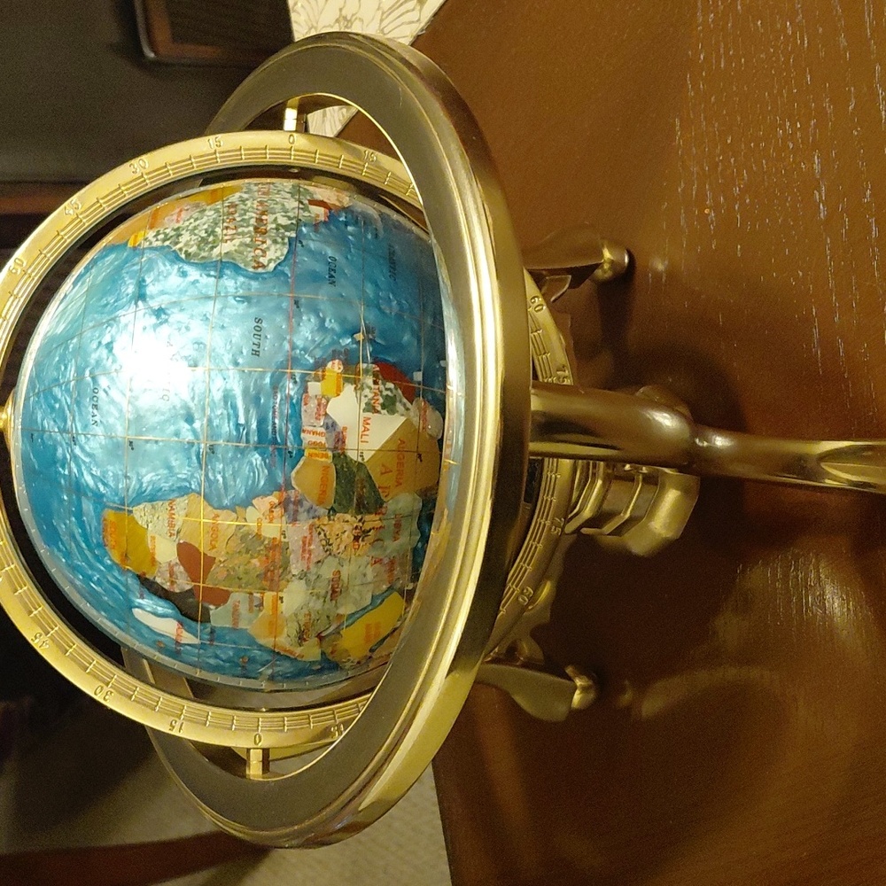 Elegant Blue and Gold Globe. Vintage. Semiprecious Stone.